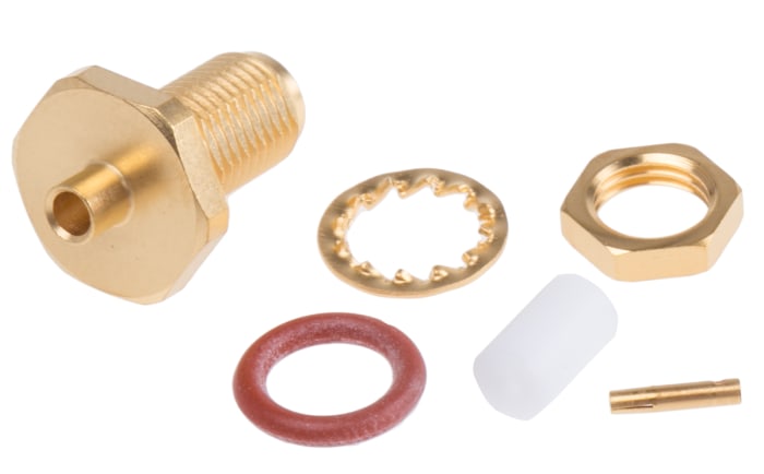 Connecteur SMA Radiall Femelle Droit, raccordement A sertir 50Ω Montage panneau