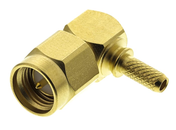 Conector SMA Radiall R125172000, Macho, Ángulo de 90°, 50Ω, Montaje de Cable, Crimpado, RG188, RG316, Oro