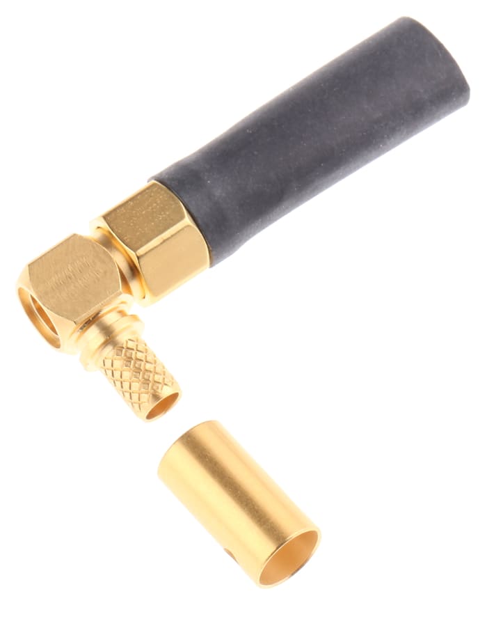 Conector SMA Radiall R125176000W, Macho, Ángulo de 90°, 50Ω, Montaje de Cable, Crimpado, Soldadura, Oro