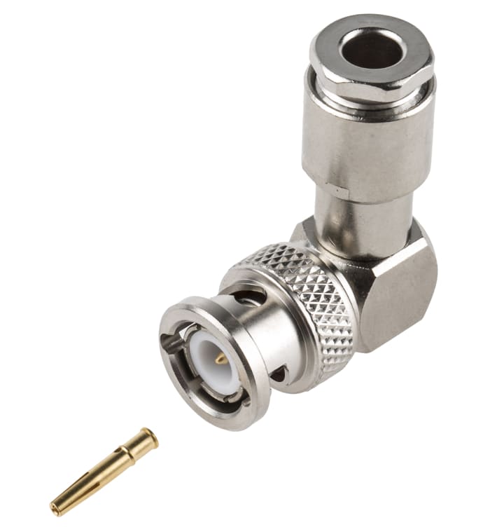 Connecteur BNC Radiall Mâle à angle droit, raccordement Cage à ressort 50Ω Montage sur câble