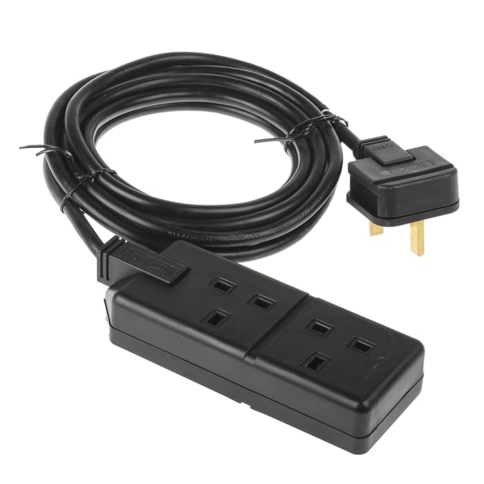 Regleta de enchufes RS PRO, long. cable 4m, 2 tomas Tipo G - Británico, 13A