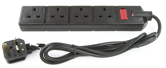 Rallonge électrique RS PRO 2m, 4 prise Type G - Britannique, 13A