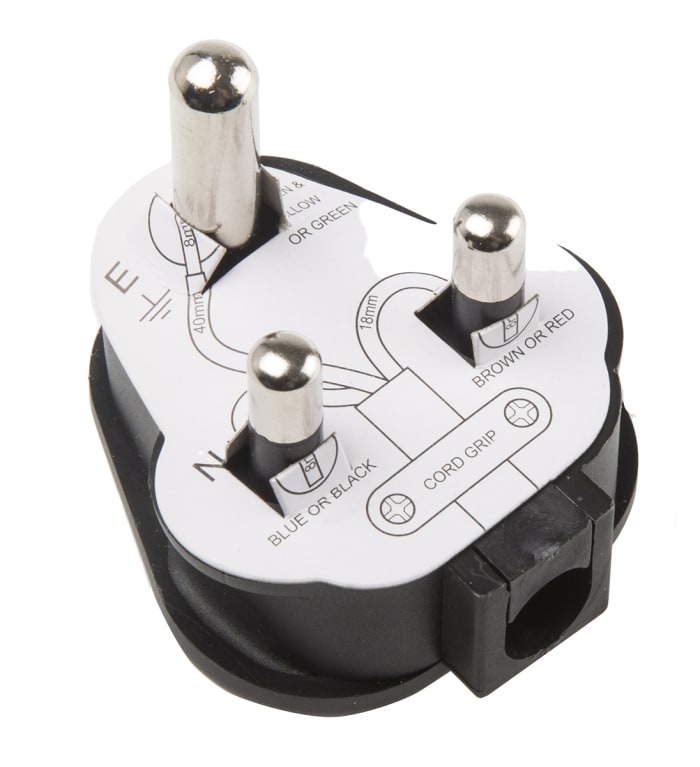 Clavija Masterplug de 2P+E de color Negro, para Reino Unido, 250 V, 15A, Montaje de Cable