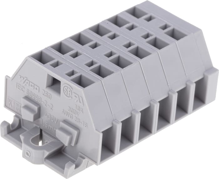 260106 Wago Wago Grey 260 Modular Terminal Block, 28 → 16 AWG, 0.08