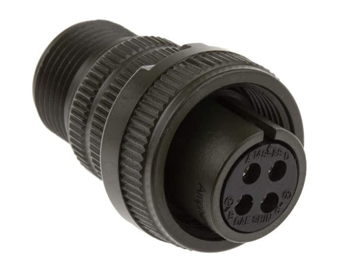 Amphenol Industrial, MS3106A, Copper Alloy 4 Way Cable Mount MIL Spec Circular Connector, Socket Contacts,Shell Size