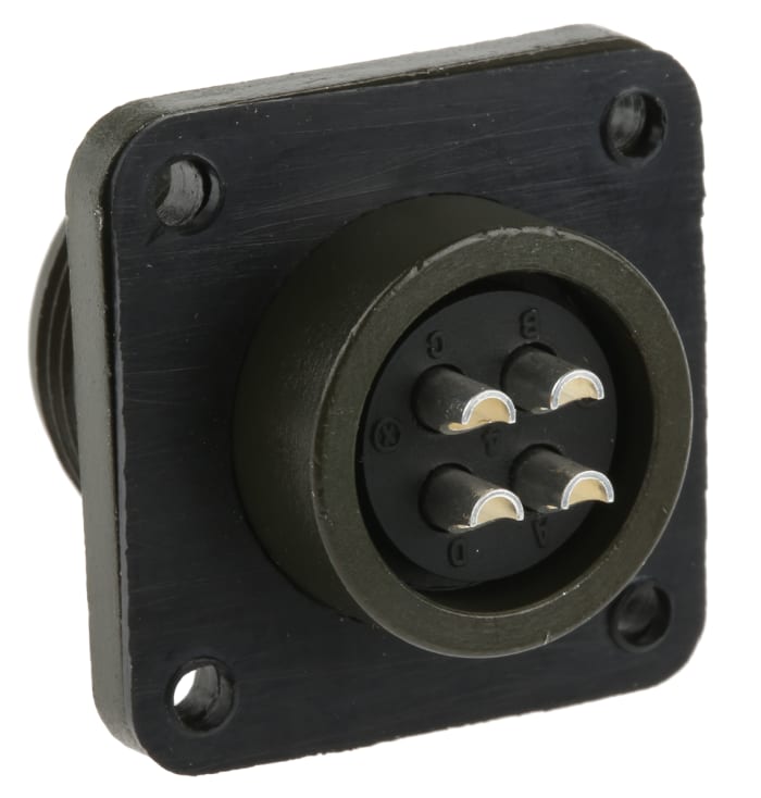 Amphenol Industrial, MS3102A, Copper Alloy 4 Way Box Mount MIL Spec Circular Connector Plug, Pin Contacts,Shell Size