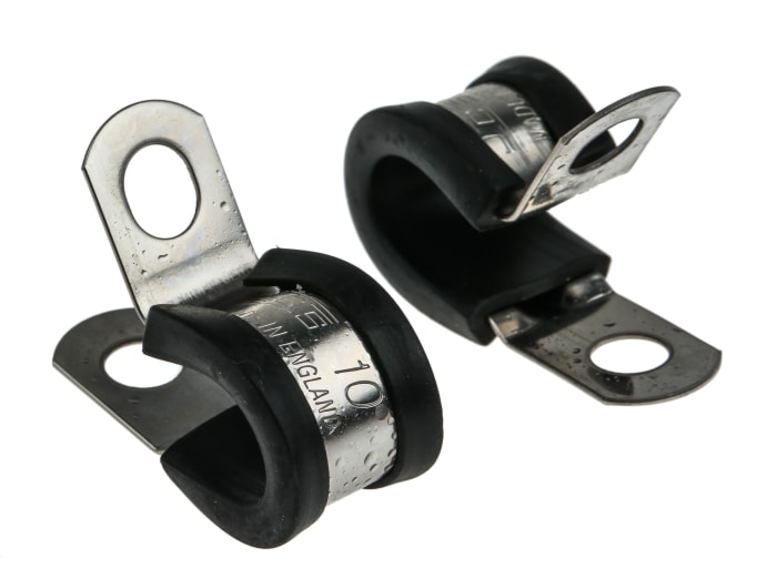 Clip en P, Acier inoxydable 304 BS304, Revêtement en Élastomères thermoplastiques (TPE) Noir, Diamètre intérieur 10mm