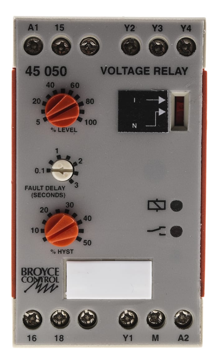 Broyce Control Voltage Monitoring Relay, 1 Phase, SPDT, 0.5 → 10V ac/dc, DIN Rail