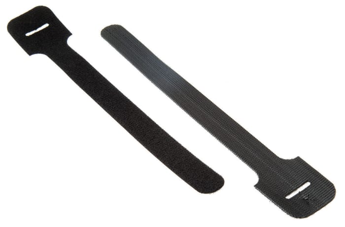 Thomas & Betts Cable Ties, Hook and Loop, 228.6mm x 19.05 mm, Black Nylon, Pk-10