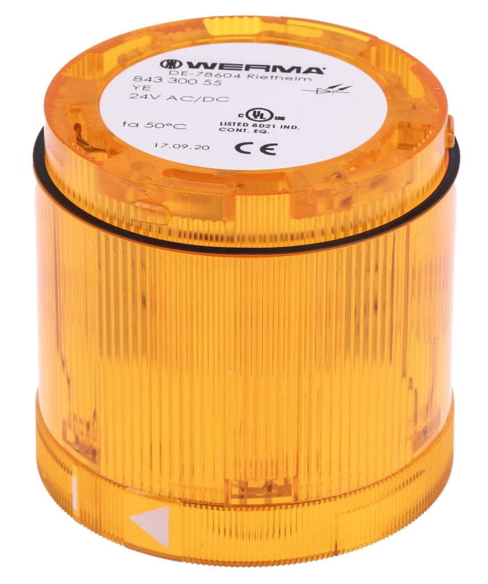 Werma 843 Series Amber Steady Effect Beacon Unit, 24 V dc, LED Bulb, AC, DC, IP54