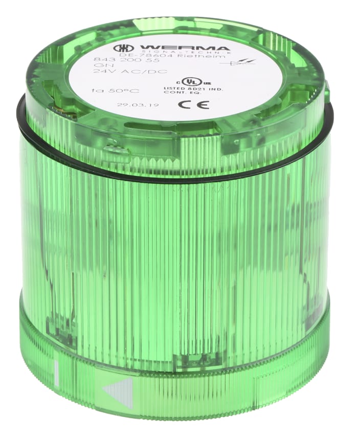 řada: 843 Maják barva čočky Zelená LED barva pouzdra Černá základna 70mm 24 V DC, rozsah: KombiSIGN 70