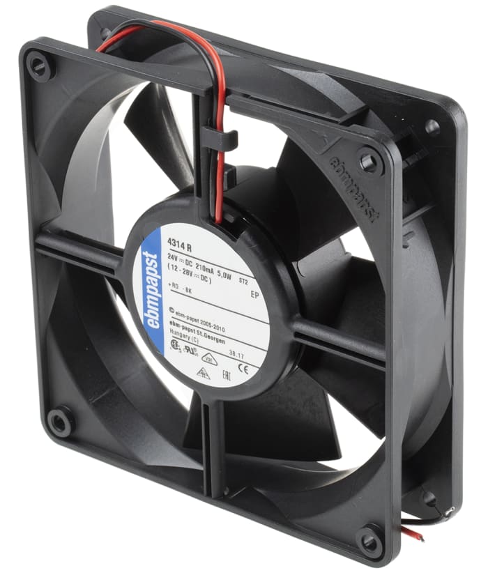 ebm-papst 4300 Series Axial Fan, 24 V dc, DC Operation, 170m³/h, 5W, 208mA Max, 119 x 119 x 32mm