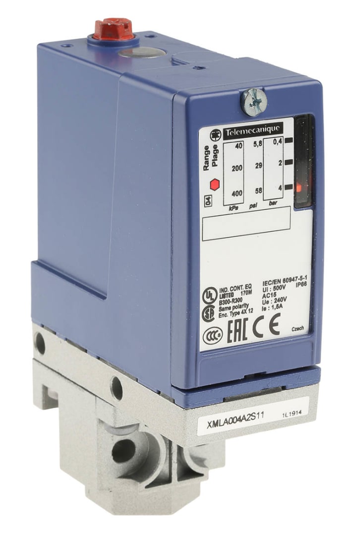 Telemecanique Sensors Pressure Sensor, 0.4bar Min, 4bar Max, Relay Output, Differential Reading
