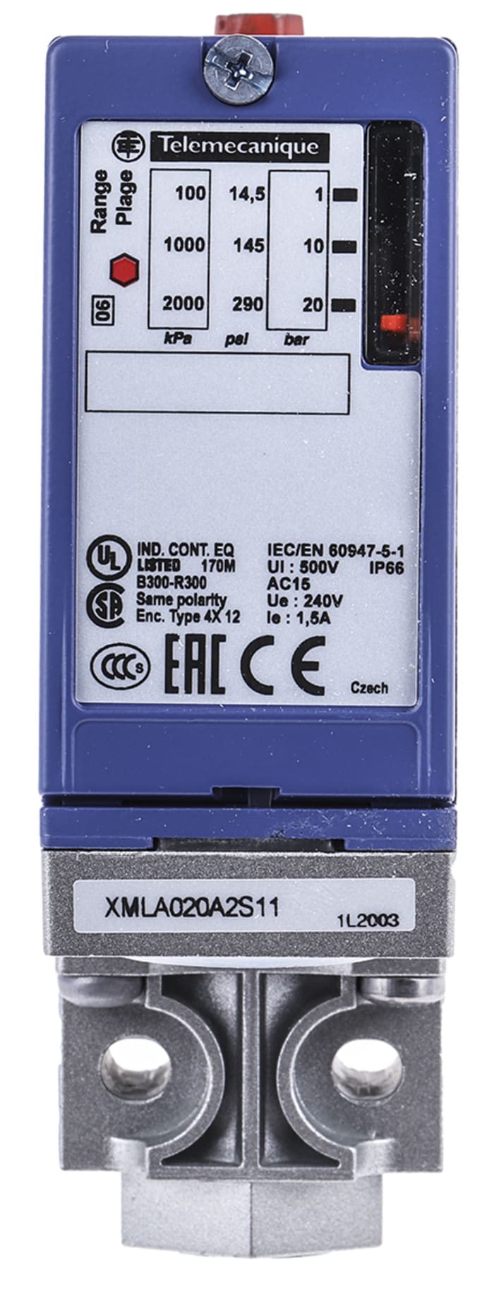 Telemecanique Sensors Pressure Sensor, 1bar Min, 20bar Max, Relay Output, Differential Reading