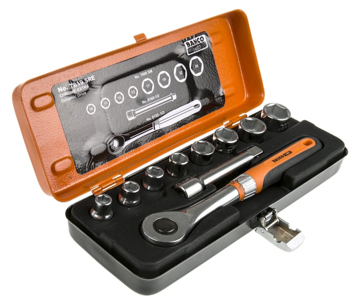 Bahco 10-Piece Metric 1/2 in Standard Socket Set with Ratchet, 6 point