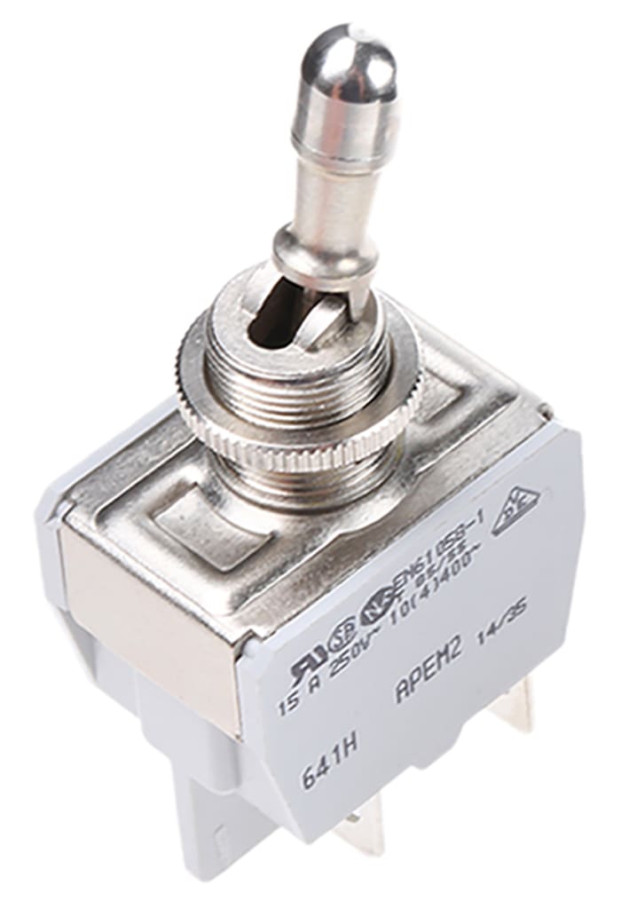 APEM Toggle Switch, Panel Mount, On-Off, DPST, Tab Terminal
