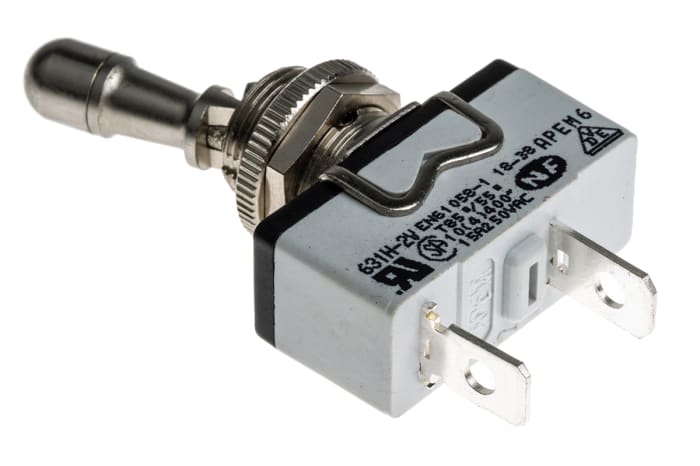 APEM Toggle Switch, Panel Mount, On-Off, SPST, Tab Terminal