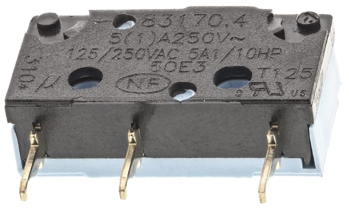 Crouzet Plunger Micro Switch, Solder Terminal, 5 A @ 250 V ac, SPDT