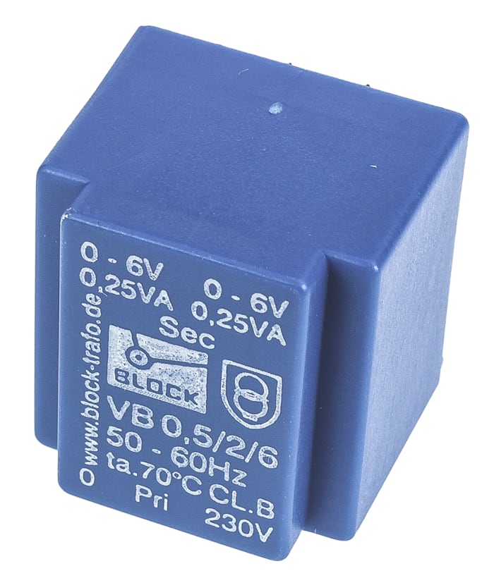 Block 6V ac 2 Output Through Hole PCB Transformer, 0.5VA