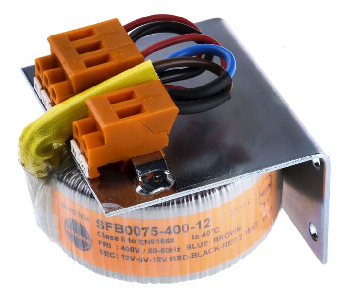 Transformateur torique Nuvotem Talema 1 sortie sorties, 400V c.a. → ±12V c.a., 75VA