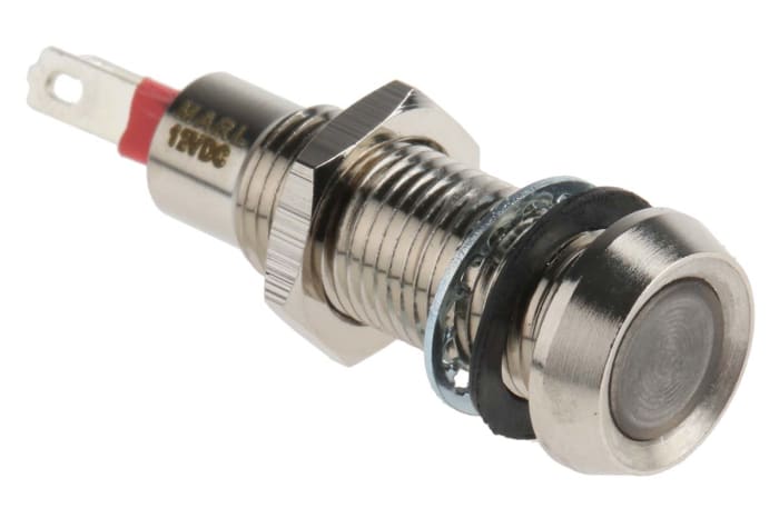 Marl Green Panel Mount Indicator, 12V dc, 8.1mm Mounting Hole Size, Solder Tab Termination, IP67