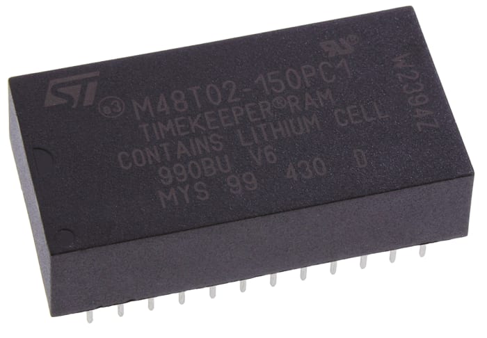 STMicroelectronics M48T02-150PC1 NVRAM, 16Kbit, 150ns, 4,75 → 5,5 V 24-Pinli PCDIP