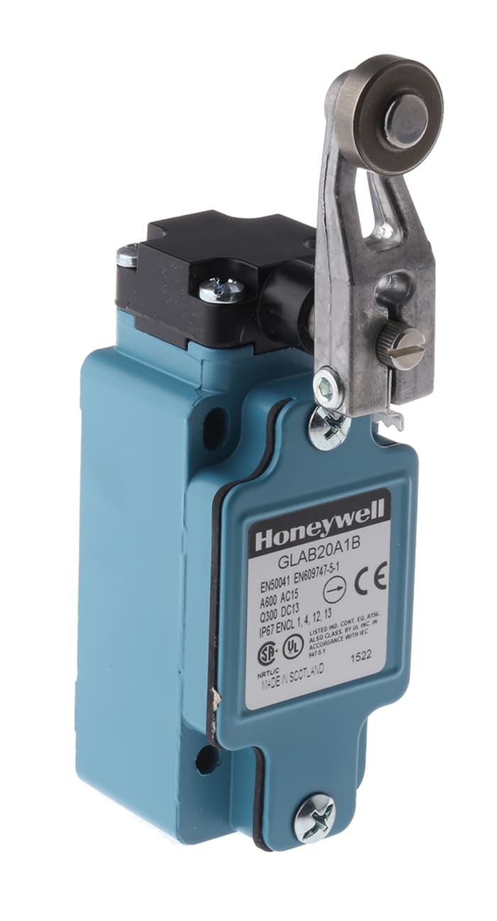 Final de carrera con Palanca de Rodillo Honeywell GLA, DPDT, 2 NA / 2 NC, 600V, 6A, IP67