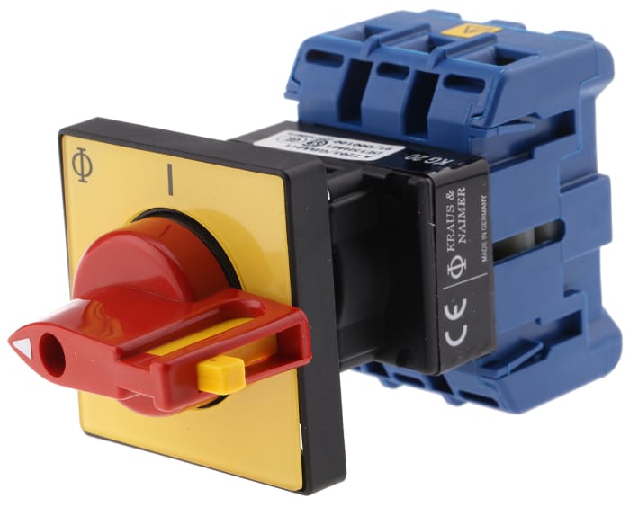Kraus & Naimer 3P Pole Panel Mount Isolator Switch - 25A Maximum Current, 7.5kW Power Rating, IP65