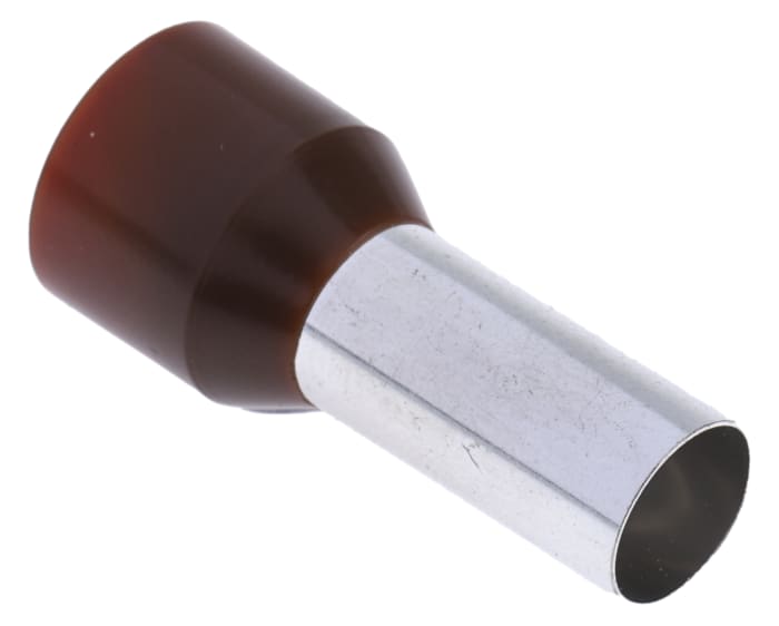 RS PRO Insulated Crimp Bootlace Ferrule, 16mm Pin Length, 7.5mm Pin Diameter, 25mm² Wire Size, Brown