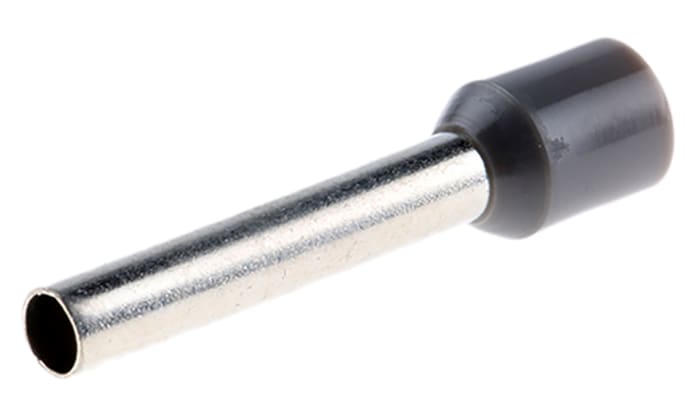 RS PRO Insulated Crimp Bootlace Ferrule, 18mm Pin Length, 2.8mm Pin Diameter, 4mm² Wire Size, Grey