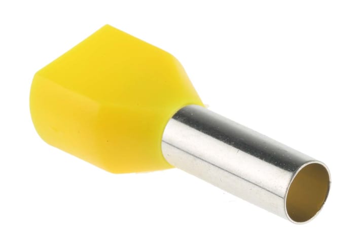 RS PRO Insulated Crimp Bootlace Ferrule, 14mm Pin Length, 5.3mm Pin Diameter, 2 x 6mm² Wire Size, Yellow