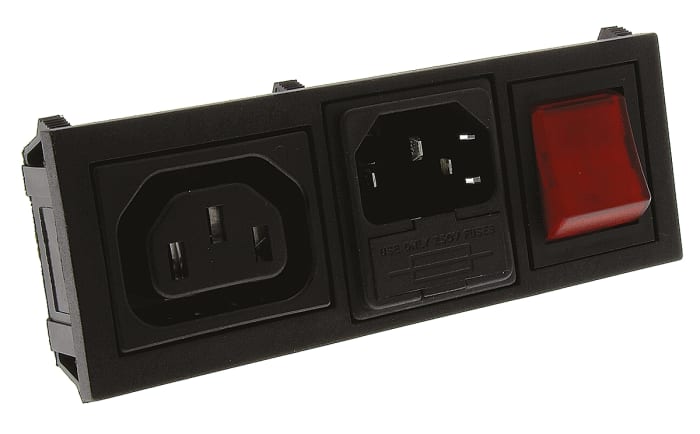 Bulgin C13, C14 Snap-In IEC Connector Socket, Plug, 10A, 250 V, Fuse Size 5 x 20mm