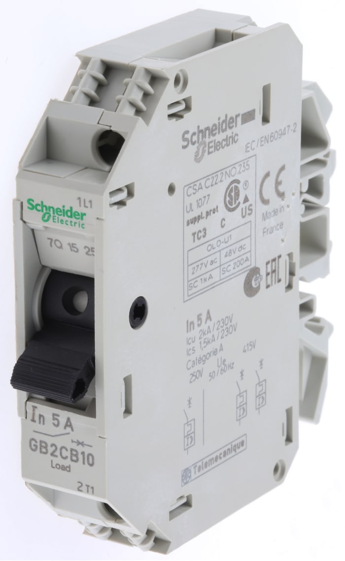 Schneider Electric Thermal Circuit Breaker - GB2  Single Pole 277V ac Voltage Rating DIN Rail Mount, 5A Current Rating