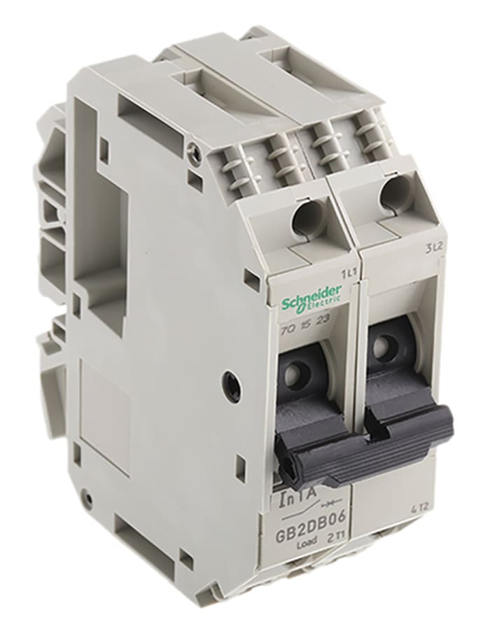 Disjoncteur thermique Schneider Electric GB2, 1A, 2 pôles, 277 V ac, 415V c.a.