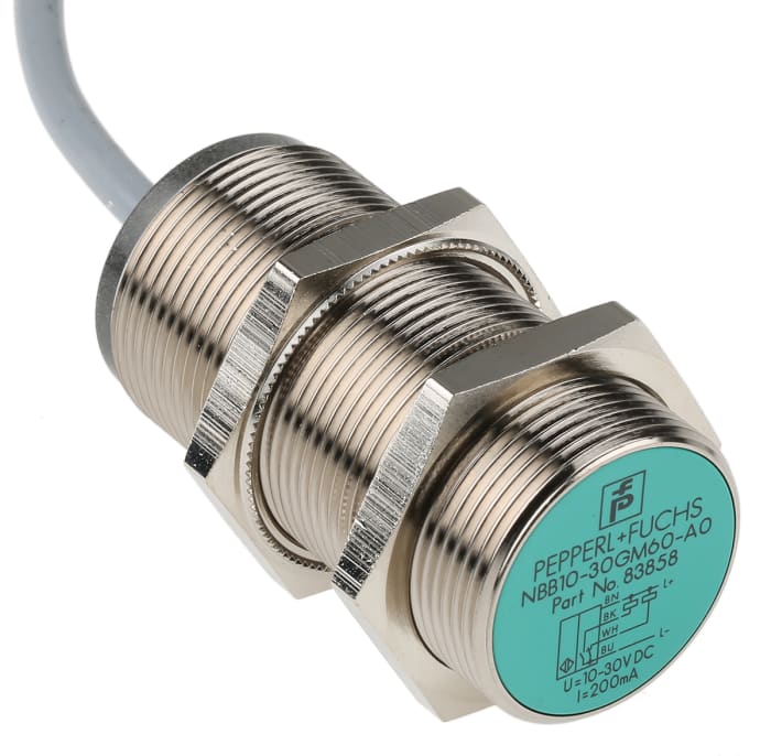 Pepperl + Fuchs Inductive Barrel-Style Proximity Sensor, M30 x 1.5, 10 mm Detection, NPN Output, 10 → 30 V dc,