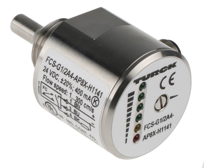 Turck FCS Series Compact Mount Flow Controller, 1 → 150 (Water) cm³/s, 3 → 300 (Oil) cm³/s, PNP Output,