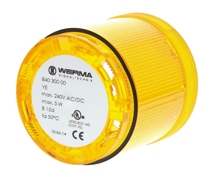 Werma 840 Series Yellow Steady Effect Beacon Unit, 12 → 240 V ac/dc, Filament Bulb, AC, DC, IP54