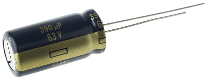 Panasonic 390μF Aluminium Electrolytic Capacitor 63V dc, Radial, Through Hole - EEUFC1J391