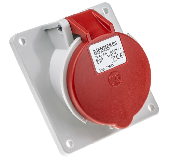 738 MENNEKES | MENNEKES, Rated At 16A, 400V IP44 Red, Panel Mount ...