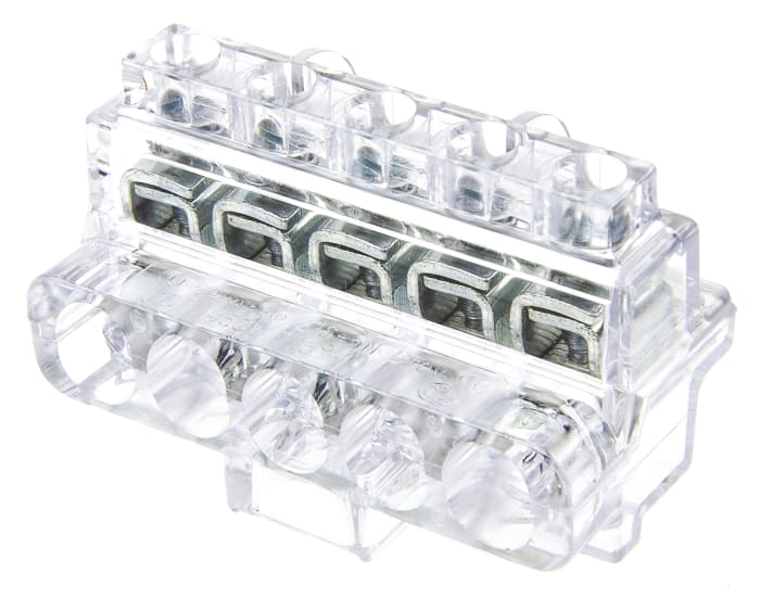 RS PRO Commoning Block, 5 Way, 16mm², 100A, 450 V, Clear