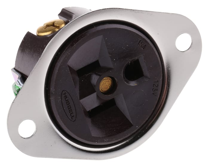 Hubbell USA Mains Connector, 15A Brown, Panel Mount Phenolic, Steel Screw, 125 V