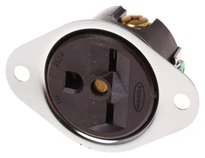 Hubbell USA Mains Connector, 15A Black, Panel Mount Nylon Screw, 250 V