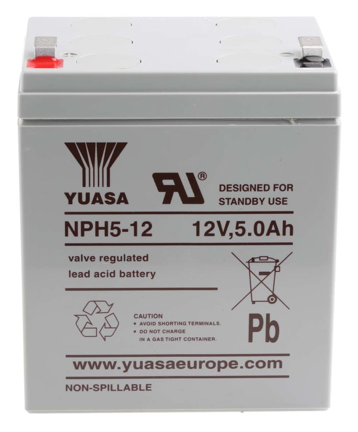 Yuasa 12V Faston F2 Sealed Lead Acid Battery, 5.1Ah