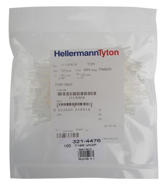 11191819 T18RPA66V0WH HellermannTyton HellermannTyton White Cable