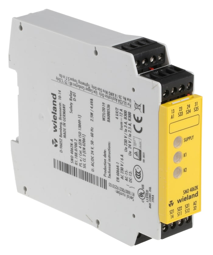 SNO 4062K-A-00C Wieland | Wieland SNO 4062, 24V ac/dc Safety Relay