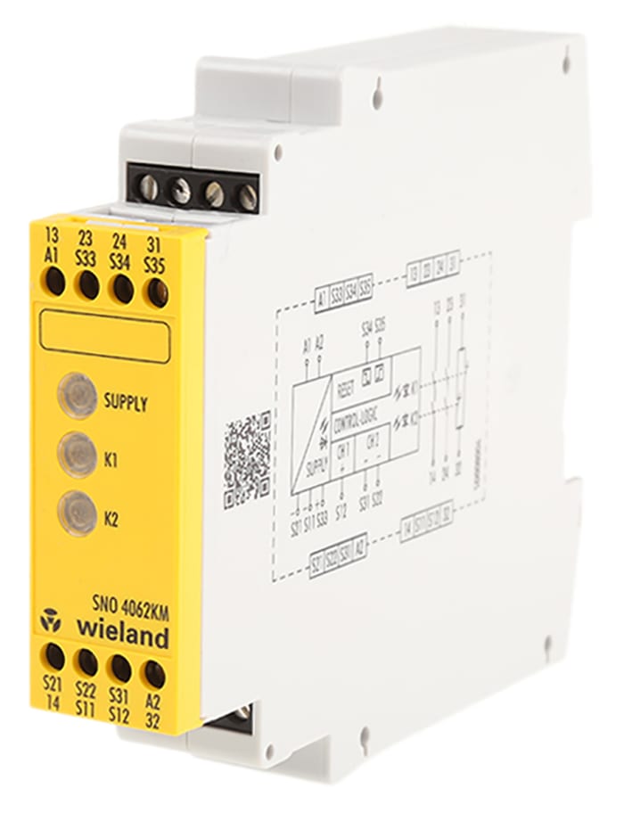 Relé de seguridad Wieland safeRELAY SNO 4062 de 2 canales, para Parada de Emergencia, 24V ac/dc