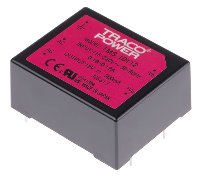 TRACOPOWER Embedded Switch Mode Power Supply SMPS, TMS 10112, 12V dc, 900mA, 10W, 1 Output, 110 → 375 V dc, 85