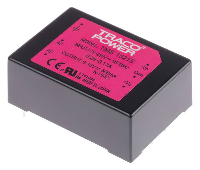 TRACOPOWER Embedded Switch Mode Power Supply SMPS, TMS 15215, ±15V dc, 500mA, 15W, Dual Output, 110 → 375 V dc,