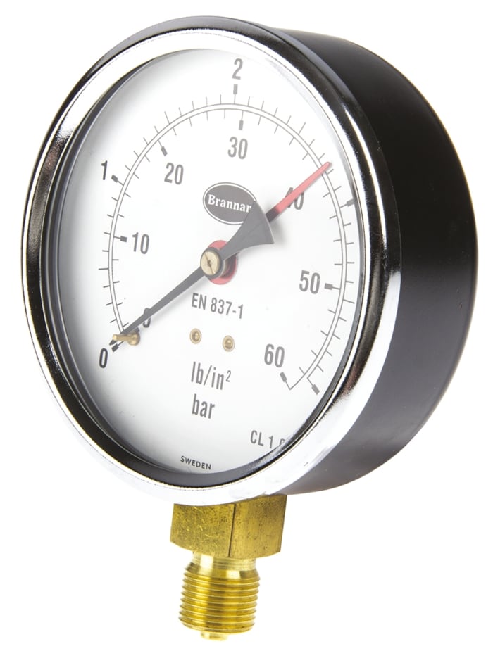 Manomètre Brannan, 0bar à 4bar, raccord G 3/8, Ø cadran 100mm