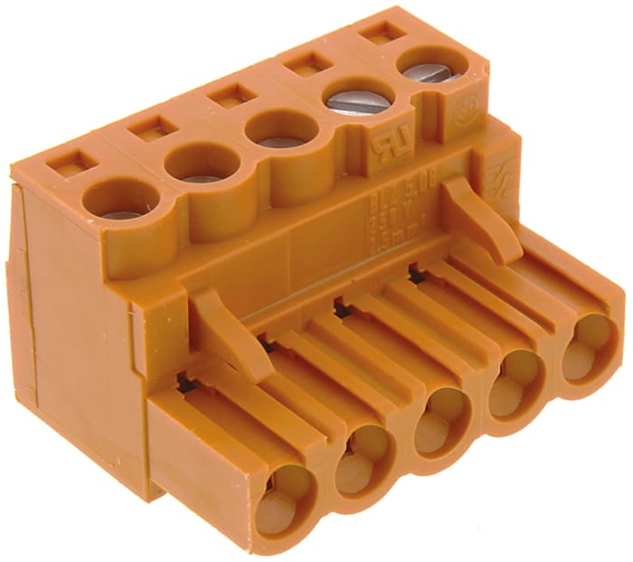 Weidmuller BL 5.08 Series Pluggable Terminal Block, 5-Contact, 5.08mm Pitch, Cable Mount, 1-Row, Screw Termination